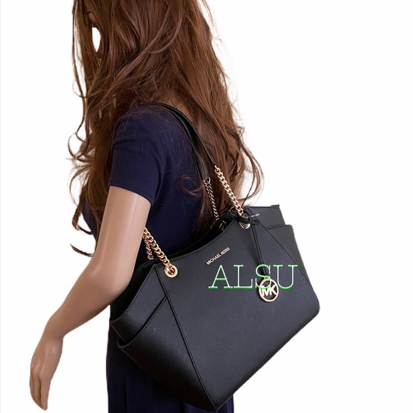 Michael Kors Large Chain Shoulder Tote Black Le - Picture 2 of 13